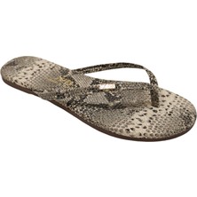 Tkees Kadın Klasik Gri Yılan Desenli Şık Günlük Parmak Arası Terlik