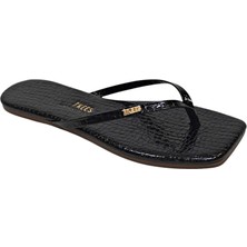 Tkees Kadın Kare Burun Crocodile Siyah Logolu Şık Günlük Terlik