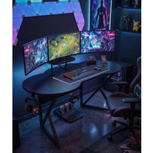 Michael Brean Özel Oval Tasarım Oyuncu Masası 156  cm  Bardaklık ve Kulaklık Tutucu Hediye