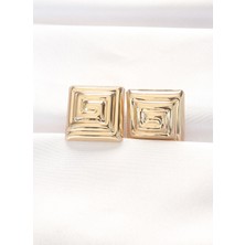 Pirinç Gold Renk Kare Form Küpe