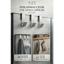 Nakra Home 3 Adet Paslanmaz Çelik Duşakabin Askısı ve Mutfak Dolabı Üstü Kanca Askılık