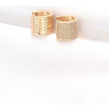 Pirinç Gold Renk Taşlı Minimal Küpe