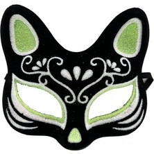 Epilons Siyah Süet Kaplama Gümüş Yeşil Simli Kedi Maskesi