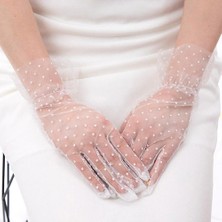 Epilons Kısa Boy Güpürlü Beyaz Puantiyeli Tül Eldiven