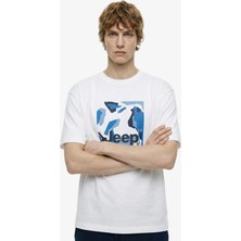 Jeep Bisiklet Yaka Baskılı Kırık Beyaz Erkek T-Shirt J6SM-TST7300