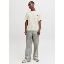 Jack & Jones Ekru Erkek Regular Fit T-Shirt 12288897 Jjedover Slub Tee Ss Noos