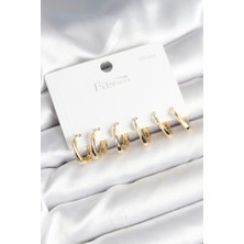 Gold Renk Pirinç Kare Halka Model 925 Ayar Gümüş Çivili Kadın Küpe Seti