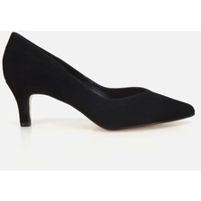 Hotiç Kadın Süet Deri Siyah Kısa Topuklu Stiletto