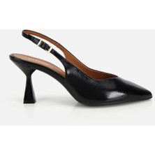 Hotiç Kadın Rugan Deri Siyah Sivri Burunlu Arkası Açık Kısa Topuklu Stiletto