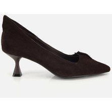 Hotiç Kadın Süet Deri Kahverengi Sivri Burunlu Minimal Stiletto