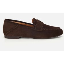Hotiç 01AYH321290A480 KADIN Süet Deri Kahverengi Dikiş Detaylı Günlük Loafer