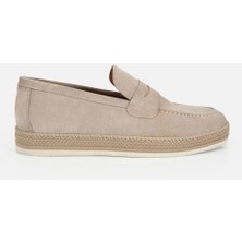 Hotiç 02AYH319490A310 ERKEK Süet Deri Bej Hasır Detaylı Günlük Loafer