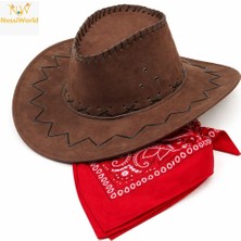 Dadya Milla Ddy Çocuk Kovboy Şapka Kahverengi &amp; Kırmızı Bandana Seti Mil