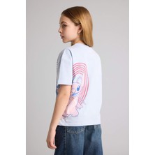 DeFacto %100 Pamuk Disney Lilo & Stitch Relax Fit Bisiklet Yaka Kısa Kollu Tişört Kız Çocuk G8170A826SM