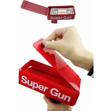 TeknoKapsül Kırmızı Parti Oyuncağı Para Saçma Fırlatma Tabancası Makinesi Super Money