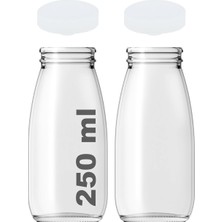 Hype Store 250 ml Şeffaf Süt, Ayran, Limonata, Meşrubat Şişesi 250 cc Plastik Kapaklı Boş Cam Şişe 2 Adet