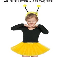 TeknoKapsül Gösteriler Için Sarı Arı Tütü Etek ve Sarı Ponponlu Arı Taç Seti