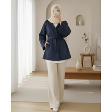 Modamorfo Beli Kuşaklı V Yaka  Scuba Kimono  -Laci