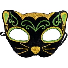 Epilons Siyah Kadife Sarı Yeşil Simli Kedi Maskesi
