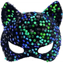 Epilons Siyah Kadife Mavi Yeşil Parti Maskesi