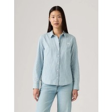 Kadın Mavi ve Beyaz Renkli Çizgili Gömlek 34574-0060