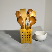 Modern Bambu Kaşıklık 15X10 cm Dekoratif Açık Renk Mutfak Düzenleyici Standı Şık Organizer | Kitchera Home