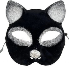 Epilons Siyah Gümüş Simli Kedi Maskesi