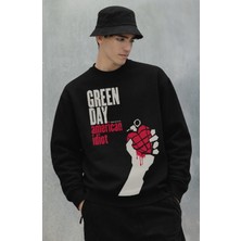 Fuddy Moda Unisex Oversize Green Day American Idiot Mega Baskılı Bisiklet Yaka Kapüşonsuz Sweatshirt