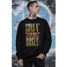 Fuddy Moda Unisex Oversize Vintage Guns N Roses Baskılı Bisiklet Yaka Kapüşonsuz Sweatshirt