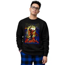 Fuddy Moda Unisex Oversize Rock Band Manowar Baskılı Bisiklet Yaka Kapüşonsuz Sweatshirt