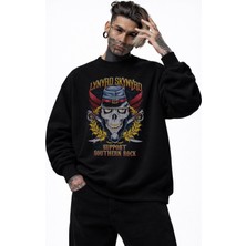 Fuddy Moda Unisex Oversize Lynyrd Skynyrd Support Southern Rock Baskılı Bisiklet Yaka Kapüşonsuz Sweatshirt