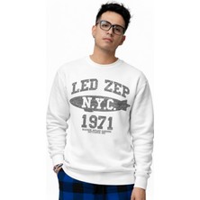 Fuddy Moda Unisex Oversize LED Zeppelin N.y.c 1971 Baskılı Bisiklet Yaka Kapüşonsuz Sweatshirt