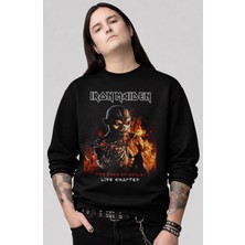 Fuddy Moda Unisex Oversize Iron Maiden Live Chapter Baskılı Bisiklet Yaka Kapüşonsuz Sweatshirt