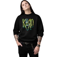 Fuddy Moda Unisex Oversize Korn Rock Band Baskılı Bisiklet Yaka Kapüşonsuz Sweatshirt