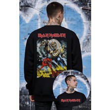 Fuddy Moda Unisex Oversize Iron Maiden The Number Of The Beast Sırt Baskılı Kapüşonsuz Sweatshirt