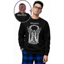 Fuddy Moda Unisex Oversize Angel Megadeth Ense Baskılı Bisiklet Yaka Rock Band Kapüşonsuz Sweatshirt