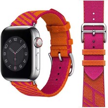 Zore Apple Watch 38MM Uyumlu Kordon Kumaş Renkli Metal Klipsli Krd-51 Hasır Kayış