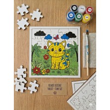Hobi Universe Boyanabilir Ahşap Puzzle Seti - Sevimli Kedi Eğitici Aktivite ve Hobi Kiti 6 Renk Boya & Fırça Dahil