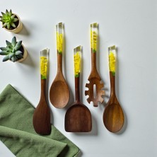Lotusspoon Sarı Misk Serisi Premium El Yapımı Akasya Ağacı 5 Parça Pişirme, Servis, Kaşık ve Spatula Seti