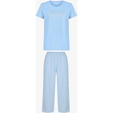 Penti Açık Mavi Wonderful Kapri Çiçekli Kısa Kollu Pijama Takımı