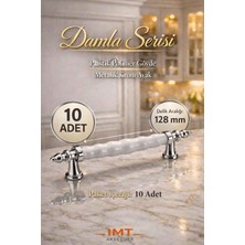 İmt Aksesuar Damla Lüks Polimer Mobilya Kulpu 128 mm Beyaz-Krom 10 Adet Mutfak Dolabı Çekmece Vestiyer Kulpu