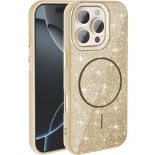 Apple iPhone 16 Pro Max Kılıf M-Safe Şarj Özellikli Parlayan Simli Zore Okso Kapak