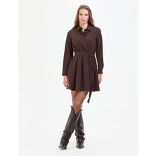 Pierre Cardin Kadın Koyu Kahverengi Comfort Fit Dokuma Elbise 50318786-VR084