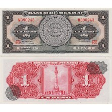 Banknoting Meksika 1 Peso 1969 Aztek Güneş Takvimi Temalı. Çil Kondisyon.