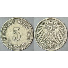 Banknoting Almanya 5 Pfennig 1902 A. Iı. Wilhelm Dönemi.
