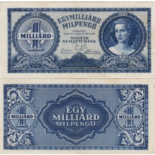 Banknoting Macaristan 1 Milyar Mil-Pengö 1946 Ikinci Dünya Savaşı Sonrası Hiperenflasyon Dönemi. Çok Çok Temiz(-)