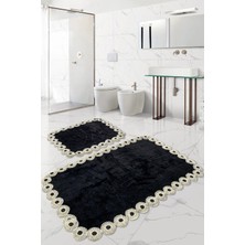 Bonny Home Gülruba Köşeli Beyaz Çeyizlik Dantelli 2'li Banyo Paspası Seti Kaymaz Tabanlı Klozet Takımı