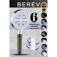 Berev Krom Duş Başlığı 6 Fonksiyonlu Filtreli Su Tasarruflu ABS Plastik Modern Tasarım