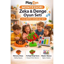 PlayZen Montessori Zeka & Denge Oyun Seti 3’lü – Memory Chess + Kurbağa Denge + Abaküs Eğitici Oyuncak Seti