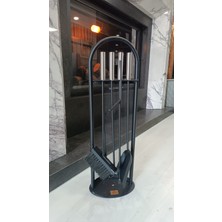 Taş Devri Şömine ve Doğal Taş - File Sırtlı Metal Saplı Beşli Şömine Soba Maşa Seti- Aksesuar 003